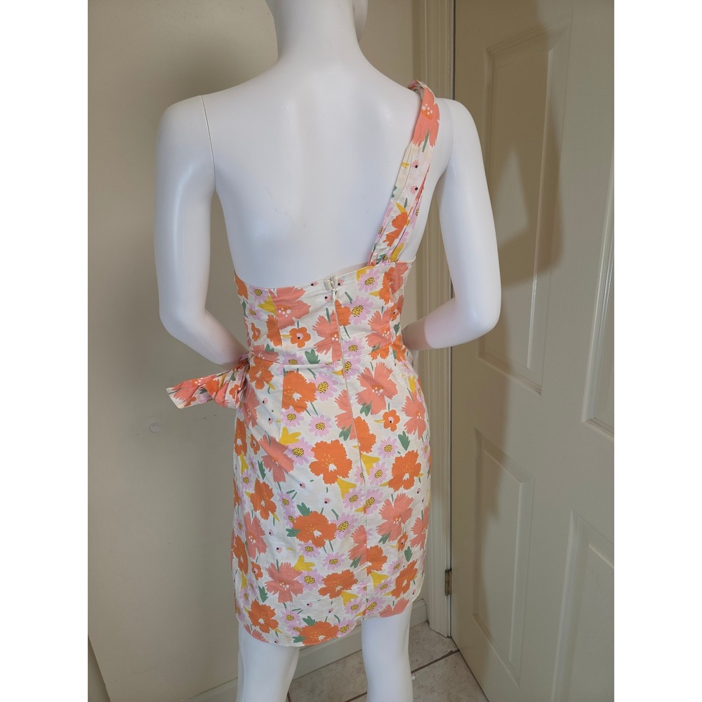 One and Only Collective Floral One Shoulder Wrap‎ Mini Dress Orange Pink L - Picture 9 of 12